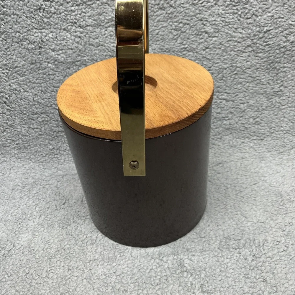Morgan Brigade Ice Bucket Brown Vintage Mid Century Modern MCM Solid‎ Wood Lid